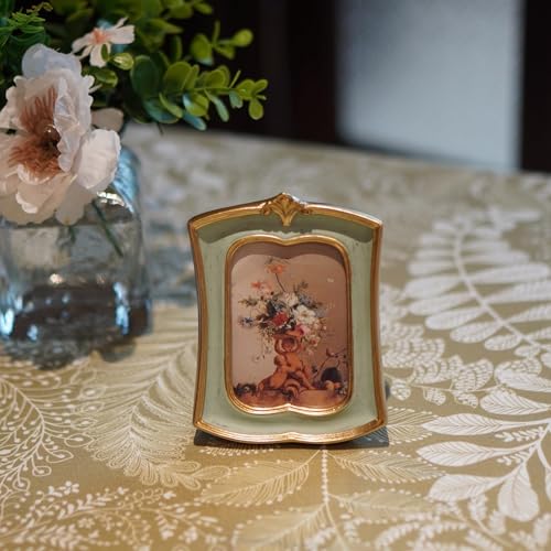 Kangce Vintage Picture Frame 2.5x3.5 Antique Ornate Photo Frame Tabletop and Wall Hanging, Decorative Retro Design Home Decor, Old-Fashioned Photo Gallery Art, Sage Green - Image 2