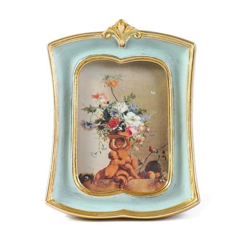 Kangce Vintage Picture Frame 2.5x3.5 Antique Ornate Photo Frame Tabletop and Wall Hanging, Decorative Retro Design Home Decor, Old-Fashioned Photo Gallery Art, Sage Green - Image 1