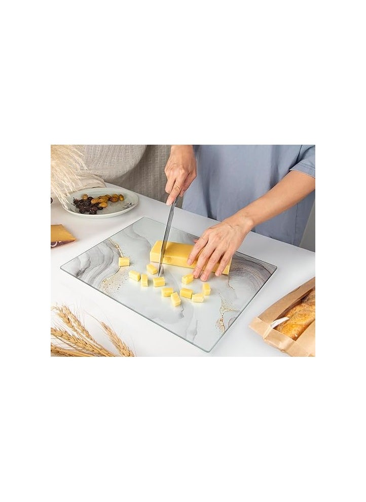 SS Glass Chopping Board 40 x 30 cm: Glass Dish Saver for Kitchen - Durable and Hygienic Glass Shelf - Scratch Resistant, Heat Proof, Easy to Clean - White and Gold  - Image 2