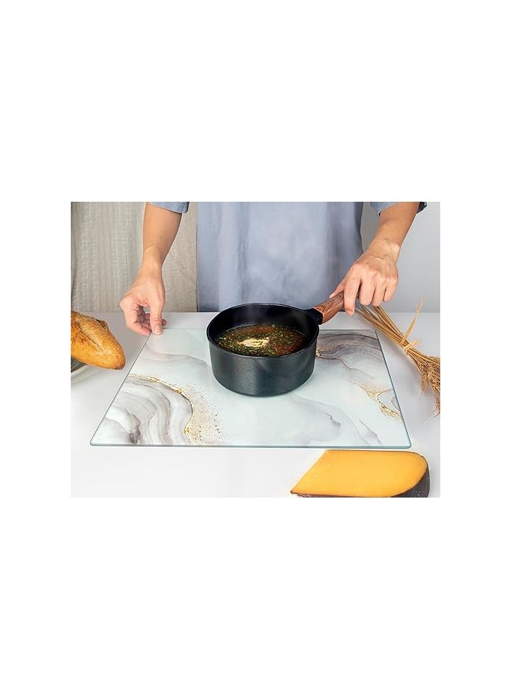 SS Glass Chopping Board 40 x 30 cm: Glass Dish Saver for Kitchen - Durable and Hygienic Glass Shelf - Scratch Resistant, Heat Proof, Easy to Clean - White and Gold  - Image 4