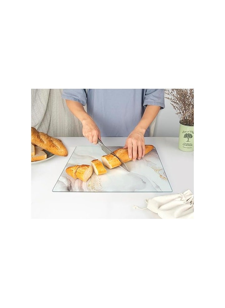 SS Glass Chopping Board 40 x 30 cm: Glass Dish Saver for Kitchen - Durable and Hygienic Glass Shelf - Scratch Resistant, Heat Proof, Easy to Clean - White and Gold  - Image 5