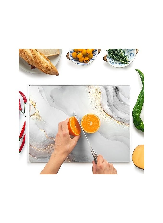 SS Glass Chopping Board 40 x 30 cm: Glass Dish Saver for Kitchen - Durable and Hygienic Glass Shelf - Scratch Resistant, Heat Proof, Easy to Clean - White and Gold  - Image 1