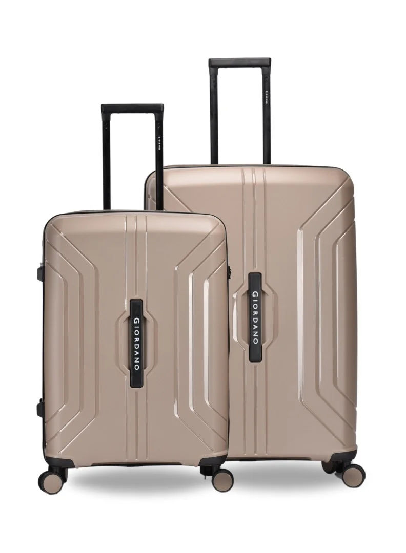 Giordano Luggage Sets of 2 Hard Shell PP Durable Lightweight Checked Suitcase with Double Spinner Wheels, Secure Combination Lock Travel Bag, Unbreakable Hardcase Suitcase 2 Pcs Beige (M+L)