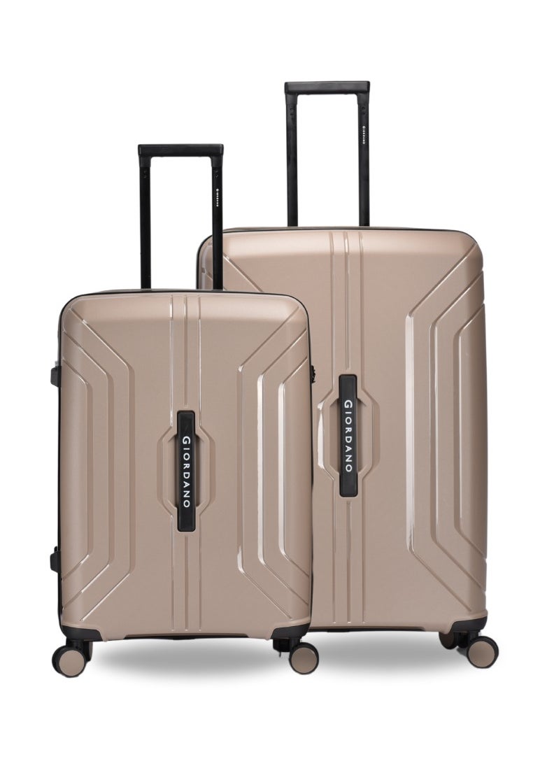 GIORDANO Giordano Luggage Sets of 2 Hard Shell PP Durable Lightweight Checked Suitcase with Double Spinner Wheels, Secure Combination Lock Travel Bag, Unbreakable Hardcase Suitcase 2 Pcs Beige (M+L)  - Image 1