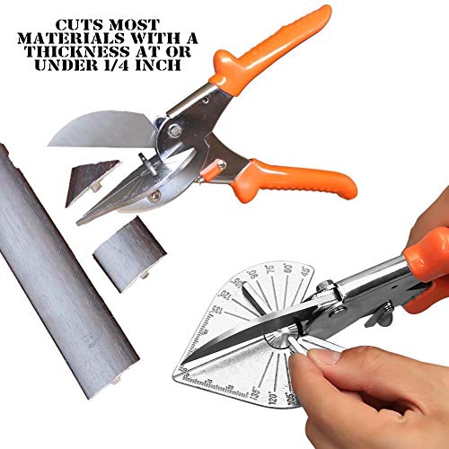 Merhoff Larkin Multi Angle Miter Cutter | + Spare Blade | Hand Scissors Multipurpose Tool | 45-135 Degree Cutting | Stainless Steel, Rubber Handle & Safety Lock | Miter Shears, Trim, Chamfer & Quarter Round Cutters - Image 2