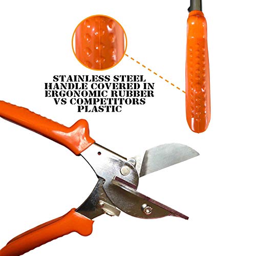 Merhoff Larkin Multi Angle Miter Cutter | + Spare Blade | Hand Scissors Multipurpose Tool | 45-135 Degree Cutting | Stainless Steel, Rubber Handle & Safety Lock | Miter Shears, Trim, Chamfer & Quarter Round Cutters - Image 4