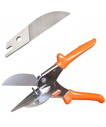 Merhoff Larkin Multi Angle Miter Cutter | + Spare Blade | Hand Scissors Multipurpose Tool | 45-135 Degree Cutting | Stainless Steel, Rubber Handle & Safety Lock | Miter Shears, Trim, Chamfer & Quarter Round Cutters - Image 1