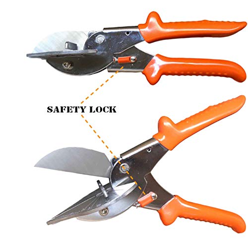 Merhoff Larkin Multi Angle Miter Cutter | + Spare Blade | Hand Scissors Multipurpose Tool | 45-135 Degree Cutting | Stainless Steel, Rubber Handle & Safety Lock | Miter Shears, Trim, Chamfer & Quarter Round Cutters - Image 3