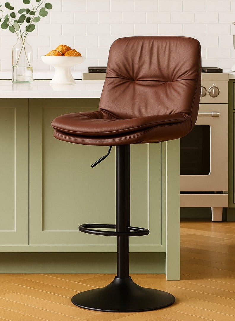 Wooden Twist كرسي بار قابل للتعديل من لونارا 360° مع مسند ظهر (بني) - Image 1