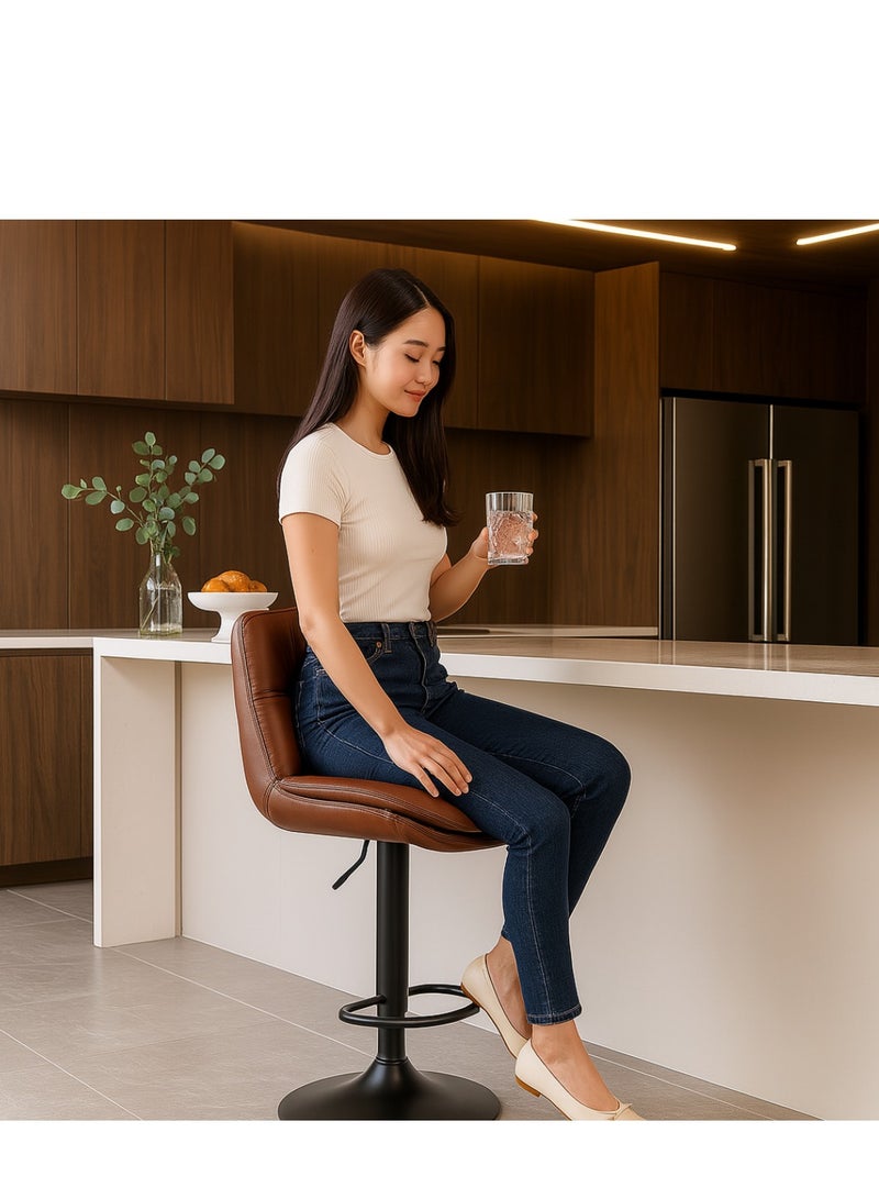 Wooden Twist كرسي بار قابل للتعديل من لونارا 360° مع مسند ظهر (بني) - Image 2