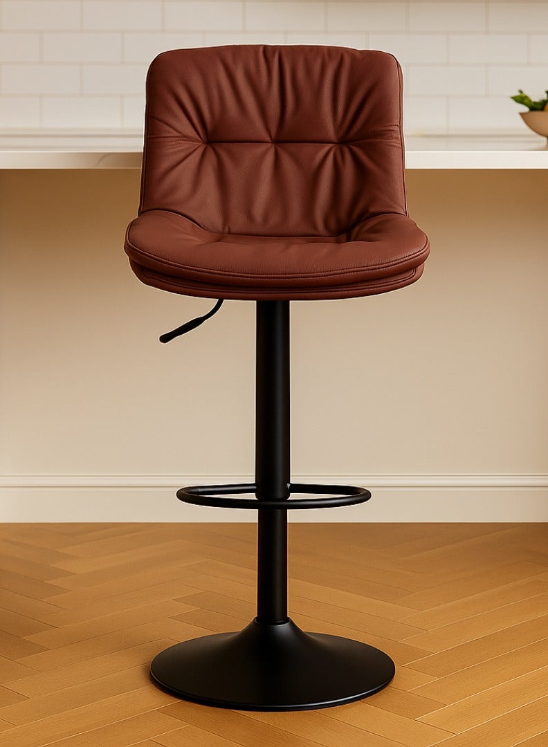 Wooden Twist كرسي بار قابل للتعديل من لونارا 360° مع مسند ظهر (بني) - Image 3