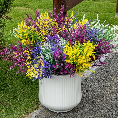 CLEANGOR 8 Bundles Artificial Flowers for Outdoors, Lavender Flowers Artificial, UV Resistant Artificial Outdoor Plants, for Spring Summer Garden, Porch, Patio, Window Box, Home Decoration (4 Color) - Image 1