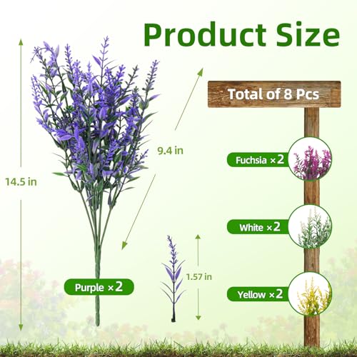 CLEANGOR 8 Bundles Artificial Flowers for Outdoors, Lavender Flowers Artificial, UV Resistant Artificial Outdoor Plants, for Spring Summer Garden, Porch, Patio, Window Box, Home Decoration (4 Color) - Image 2