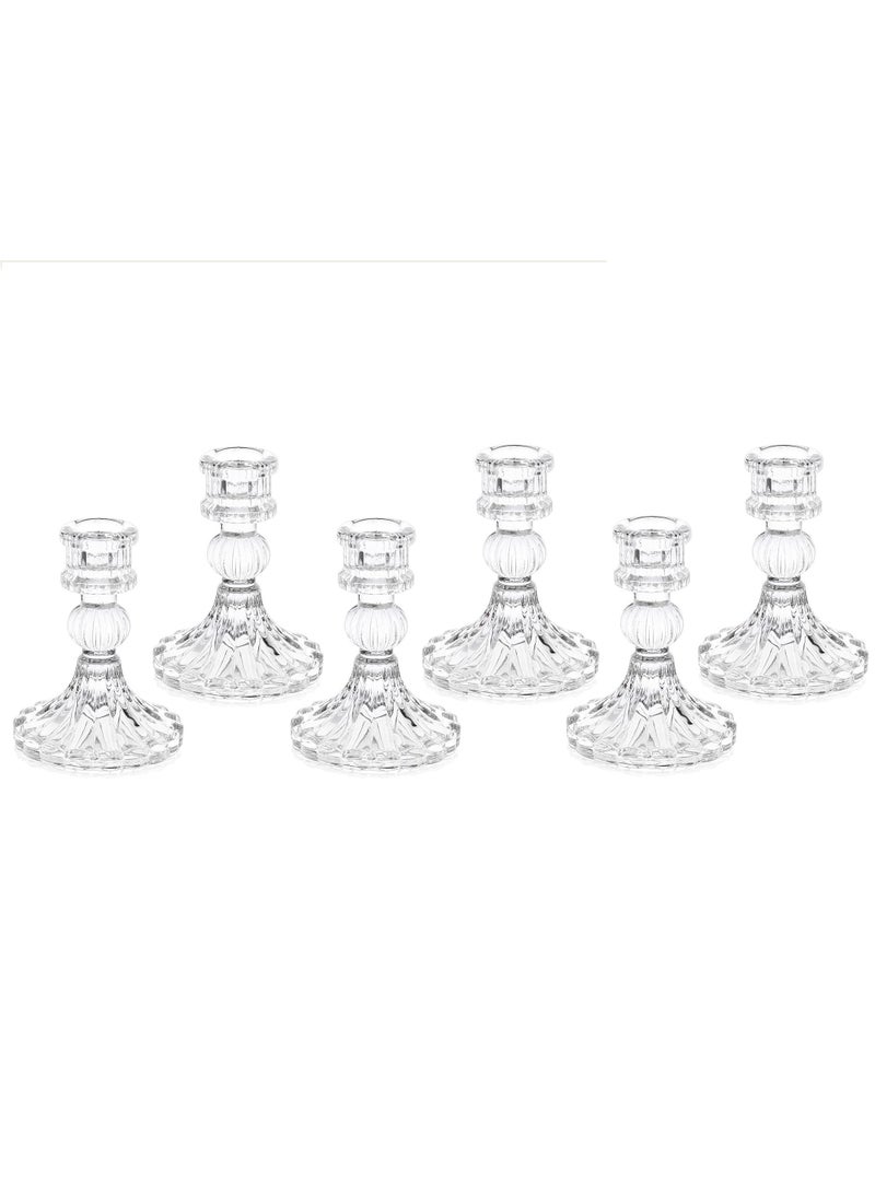 RR BRAND 6 Pices Glass Candlestick Holders 4 Inch Taper Candle Holders Clear Glass Candle Holders for Wedding Festival Party & Festival Decor  - Image 1