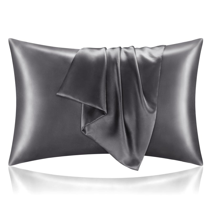 BEDELITE Satin Pillowcase for Hair and Skin Super Soft and Cooling Similar to Silk Pillow Cases 2 Pack with Envelope Closure Gift for Women Men20x30 Queen Size Dark Grey