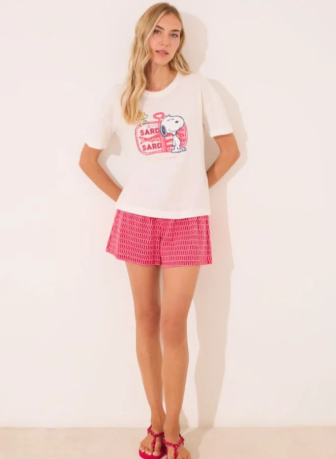 women'secret 100% Cotton Snoopy Red Short Pyjamas