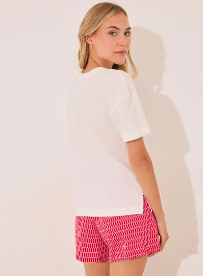 women'secret 100% Cotton Snoopy Red Short Pyjamas