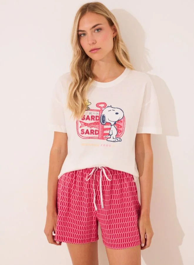 women'secret 100% Cotton Snoopy Red Short Pyjamas