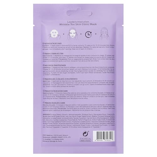 Leaders Insolution Wrinkle Tox Skin Clinic Mask | Adenosine-Infused Anti-Aging Facial Sheet for Fine Lines, Wrinkles, and Firmness | Premium Grade Cotton, Collagen Boosting (10 Sheets) - Image 4