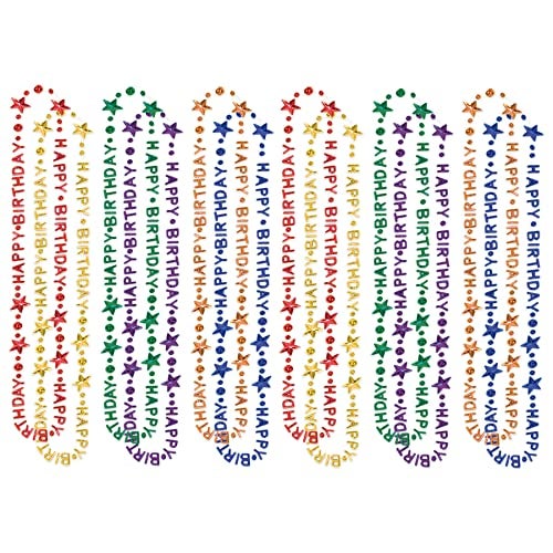 Beistle Happy Birthday BeadsOfExpression 12Pack Colorful Metallic Beaded Necklaces with Happy Birthday Lettering and Star Accents in Assorted Colors for BDay Parties and Celebrations 36 - Image 1