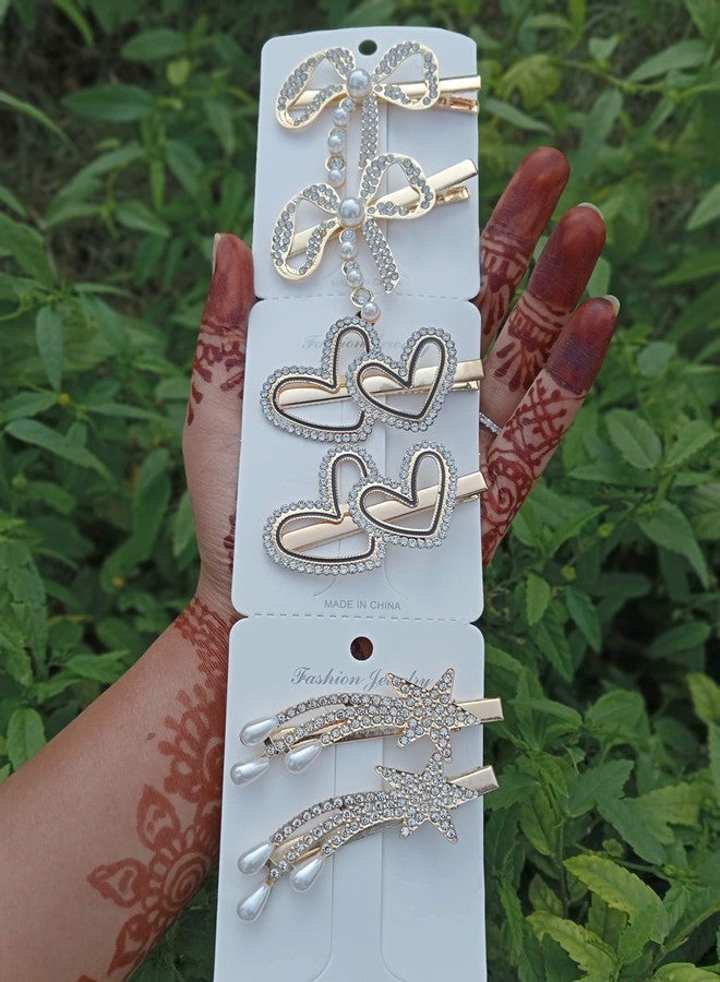 صن بيرد مشابك شعر متعددة التصاميم من صن بيرد للنساء، مشابك شعر كورية، مشابك شعر معدنية مرصعة باللؤلؤ، مشابك شعر أنيقة وجميلة للفتيات (6 قطع + 1 مجاناً، مشبك شعر قابل للقفل) - Image 5