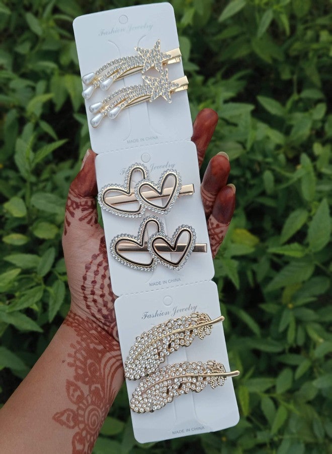 صن بيرد مشابك شعر متعددة التصاميم من صن بيرد للنساء، مشابك شعر كورية، مشابك شعر معدنية مرصعة باللؤلؤ، مشابك شعر أنيقة وجميلة للفتيات (6 قطع + 1 مجاناً، مشبك شعر قابل للقفل) - Image 1