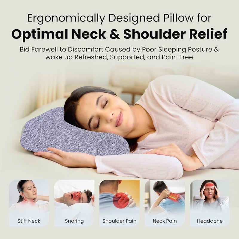CareFoam وسادة عنق من نوع مصنوعة من إسفنج ذكي، ضمان لمدة سنتين، تخفيف الألم أثناء النوم، تحسين وضعية الجسم وتنظيم العمود الفقري، مقاس 21 × 13 × 4 بوصة، غطاء بلون أزرق مختلط، عبوة تحتوي على وسادتين. - Image 2
