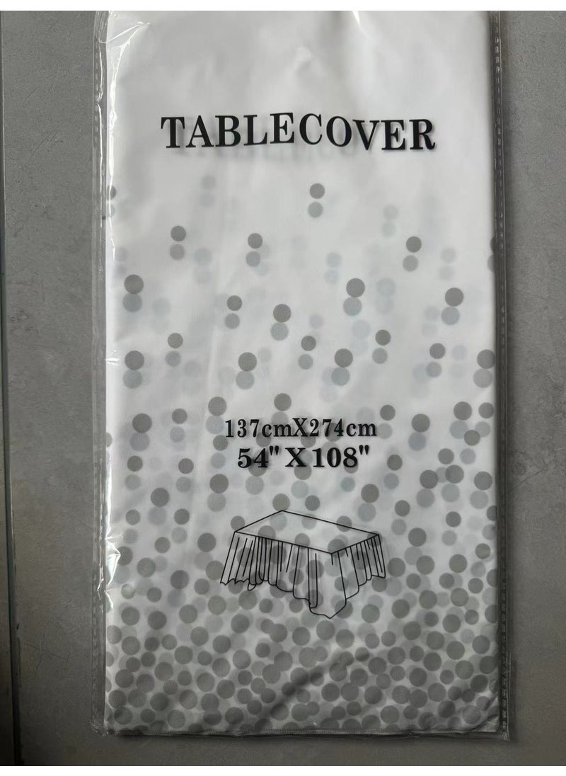Generic Waterproof Rectangular Party Table Cover White Silver Dot 