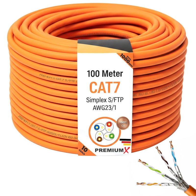 PremiumX Premium X CAT 7 Network Cable 100m LAN Cable Simplex Copper Cable Ethernet Data Cable S/FTP PiMF PoE Eca Cat7 Laying Cable Installation Cable for Effortless Laying - Image 1