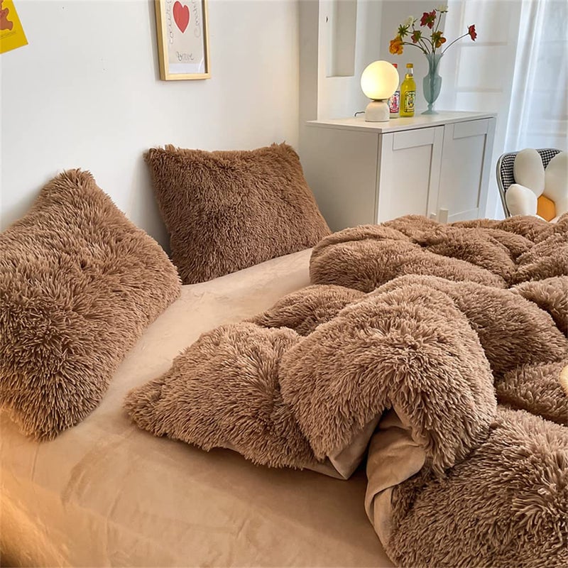 chovy مجموعة لحاف شوفى من الفرو الصناعي الفاخر - مجموعة سرير 3 قطع من الفلانيل المخملي الناعم للغاية (لحاف x 1، أغطية وسائد x 2) - Image 5