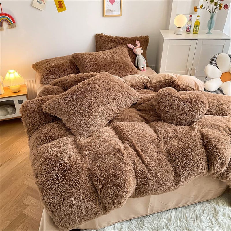 chovy مجموعة لحاف شوفى من الفرو الصناعي الفاخر - مجموعة سرير 3 قطع من الفلانيل المخملي الناعم للغاية (لحاف x 1، أغطية وسائد x 2) - Image 2