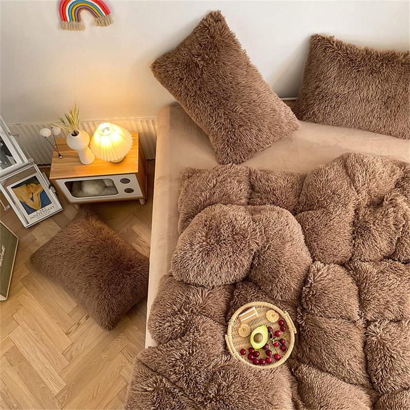 chovy مجموعة لحاف شوفى من الفرو الصناعي الفاخر - مجموعة سرير 3 قطع من الفلانيل المخملي الناعم للغاية (لحاف x 1، أغطية وسائد x 2) - Image 3