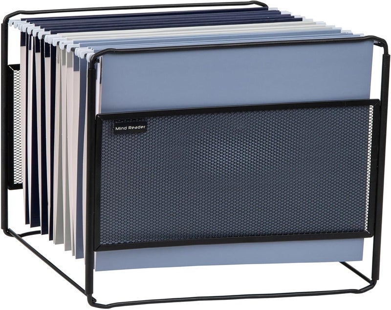 Mind Reader Hanging File Folder Organizer, Desktop Organizer, Storage, Office, Metal Mesh, 13" L x 9.75" W x 10.25" H, Black - Image 1