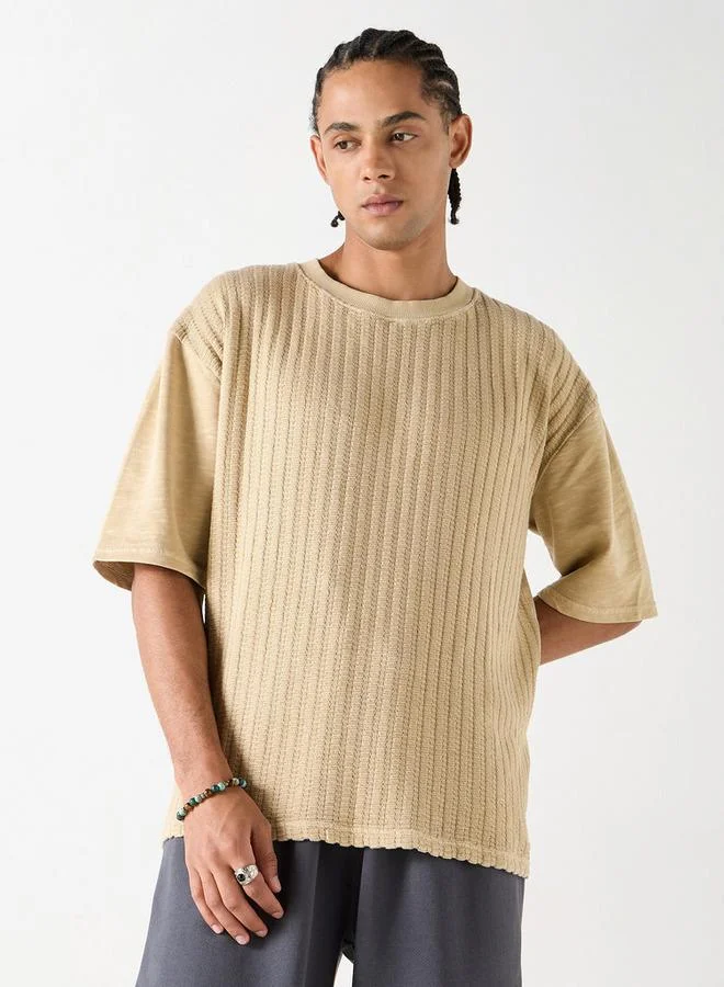 Lee Cooper Lee Cooper Textured Oversized T-shirt with Short Sleeves