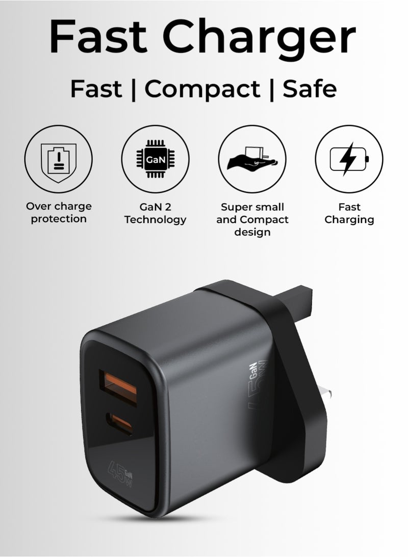 جلاسولوجي Glassology Dual Port USB C+C 45W Fast Charging Adapter Compact, Durable, Flame Retardant PC - Image 2