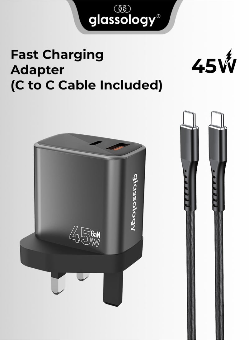 جلاسولوجي Glassology Dual Port USB C+C 45W Fast Charging Adapter Compact, Durable, Flame Retardant PC - Image 1
