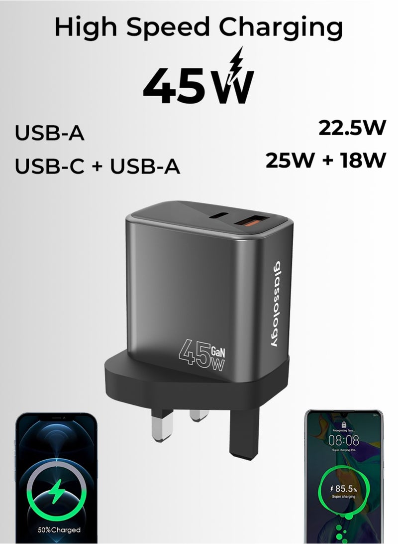 جلاسولوجي Glassology Dual Port USB C+C 45W Fast Charging Adapter Compact, Durable, Flame Retardant PC - Image 4