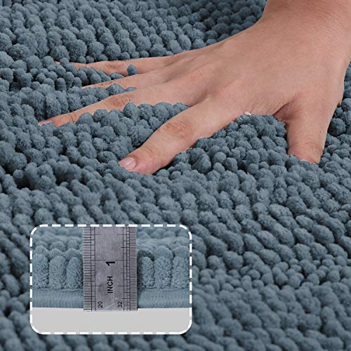Turquoize Bathroom Runner Extra Long Bathroom Rug Blue Chenille Bath Rug Non Slip Shaggy Bath Mat Shag Shower Mat, Soft and Cozy, Super Absorbent Water, Washable Rug, 47 x 17 inches, Stone Blue - Image 2