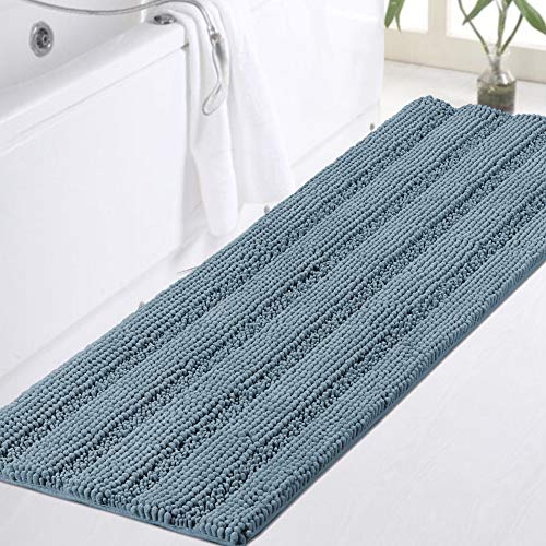 Turquoize Bathroom Runner Extra Long Bathroom Rug Blue Chenille Bath Rug Non Slip Shaggy Bath Mat Shag Shower Mat, Soft and Cozy, Super Absorbent Water, Washable Rug, 47 x 17 inches, Stone Blue - Image 1