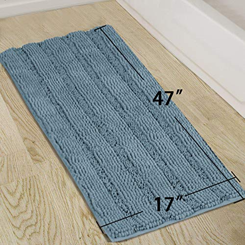 Turquoize Bathroom Runner Extra Long Bathroom Rug Blue Chenille Bath Rug Non Slip Shaggy Bath Mat Shag Shower Mat, Soft and Cozy, Super Absorbent Water, Washable Rug, 47 x 17 inches, Stone Blue - Image 5