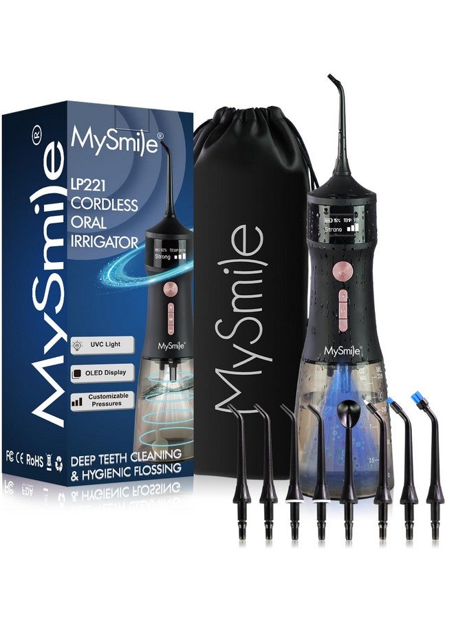 MySmile Lp221 Uvc Sterilizable Cordless Water Flossers For Teeth 335Ml Portable Oled Display Dental Flosser With 4 Modes 8 Jet Tips And A Storage Pouch For Home And Travel - Image 1