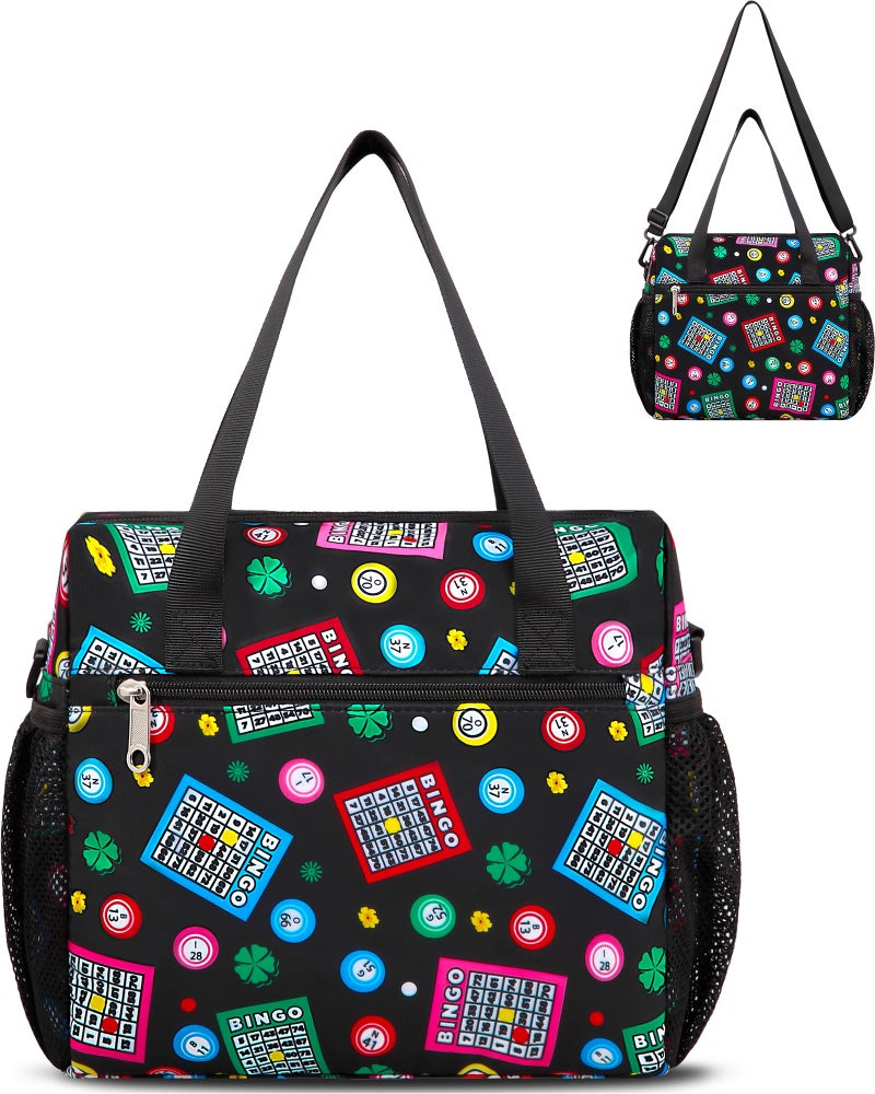 FOKDUVB Bingo Bag for Daubers Dabbers Dobbers Dotters Water Resistant Bingo Accessories Bag with Pockets for Adults Seniors BlackGreen - Image 2