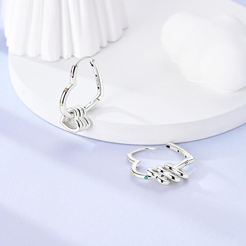 Parmuz 925 Sterling Silver Earring Pink Love Heart Hoops for Women Moon Star Double Heart Dangle Drop Small Big Hoop Earring Set Fashion Jewelry - Image 3