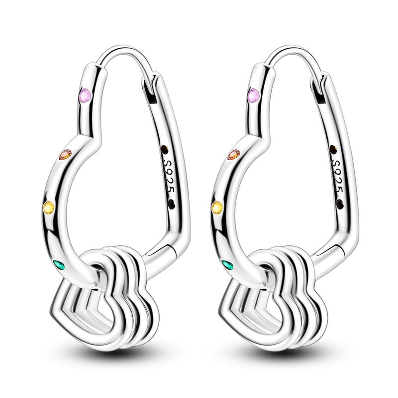 Parmuz 925 Sterling Silver Earring Pink Love Heart Hoops for Women Moon Star Double Heart Dangle Drop Small Big Hoop Earring Set Fashion Jewelry - Image 1