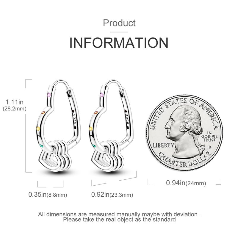 Parmuz 925 Sterling Silver Earring Pink Love Heart Hoops for Women Moon Star Double Heart Dangle Drop Small Big Hoop Earring Set Fashion Jewelry - Image 4
