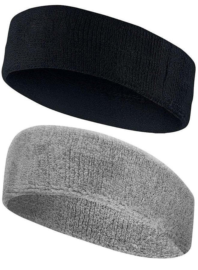 AMIFIT Sport Headband for Men and Women - Sports Headband for Workout & Running, Breathable, Non-Slip Sweat Head Bands for Long Hair, Pack of 2 (Black & Grey) - Image 1
