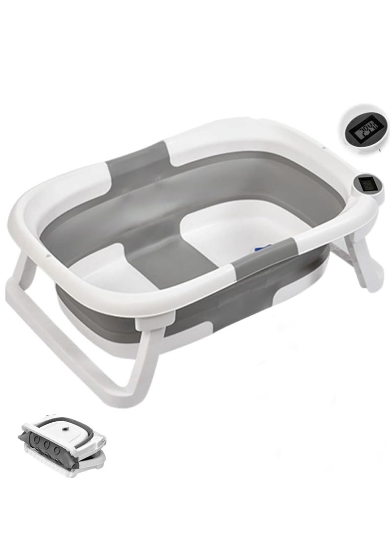 عربست حوض استحمام للأطفال ، حمام أطفال قابل للطي مع مقياس حرارة الماء الساخن وحامل غير قابل للانزلاق ، حوض استحمام محمول للرضع لحديثي الولادة والأطفال (رمادي) - Image 1