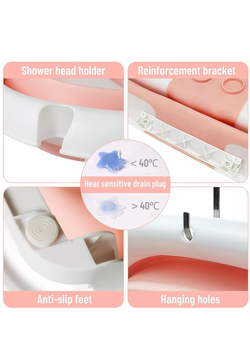 عربست حوض استحمام للأطفال ، حمام أطفال قابل للطي مع مقياس حرارة الماء الساخن وحامل غير قابل للانزلاق ، حوض استحمام محمول للرضع لحديثي الولادة والأطفال (رمادي) - Image 4