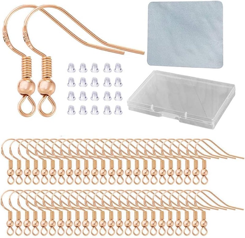 DIYEAR Rose Gold Earring Hooks - 120 PCS/60 Pairs Hypo-allergenic Rose Gold Plated Ear Wires Fish Hooks for Jewelry Making, Jewelry Findings Parts with 120 PCS Rubber Earring Backs Stopper for DIY Earrings - Image 1