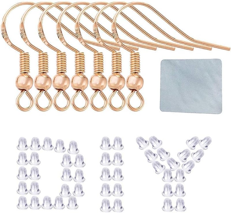 DIYEAR Rose Gold Earring Hooks - 120 PCS/60 Pairs Hypo-allergenic Rose Gold Plated Ear Wires Fish Hooks for Jewelry Making, Jewelry Findings Parts with 120 PCS Rubber Earring Backs Stopper for DIY Earrings - Image 4
